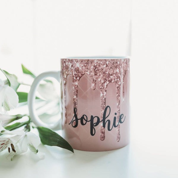 Glitter Drip Personalized Dishwasher and Microwave Safe Coffee Mug