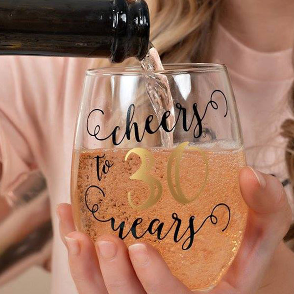 Birthday Wine Glass - Cheers to 30/40 Years - Custom Gift for Wife or Mom