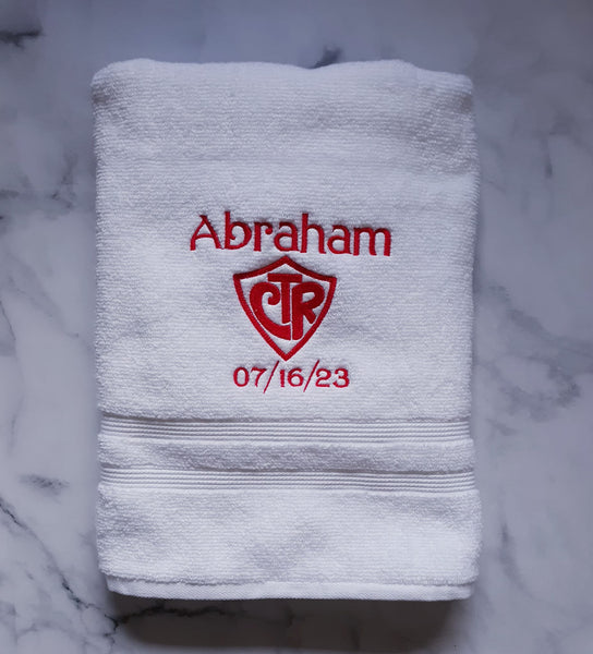 Personalized White CTR Baptism Embroidered Towel