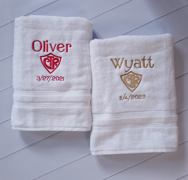 Personalized White CTR Baptism Embroidered Towel
