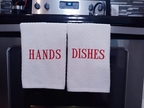 HANDS & DISHES Embroidered Cotton Waffle Weave Towels Set