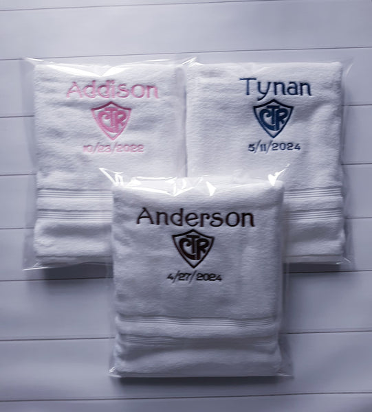 Personalized White CTR Baptism Embroidered Towel