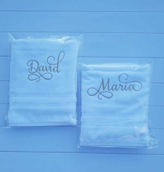 Custom Personalized Embroidered White Bath Towel with Script font