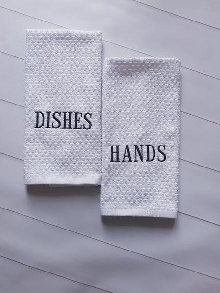HANDS & DISHES Embroidered Cotton Waffle Weave Towels Set