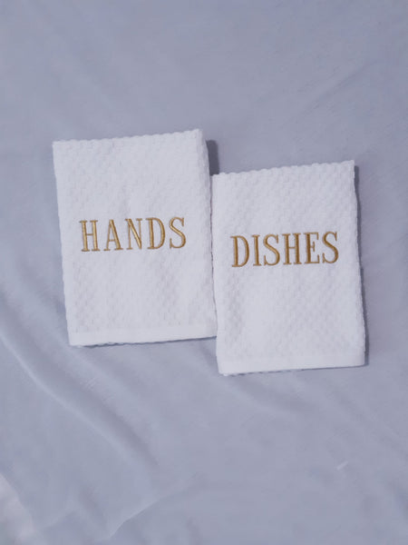 HANDS & DISHES Embroidered Cotton Waffle Weave Towels Set