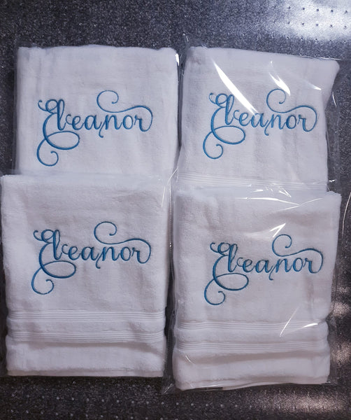 Custom Personalized Embroidered White Bath Towel with Script font