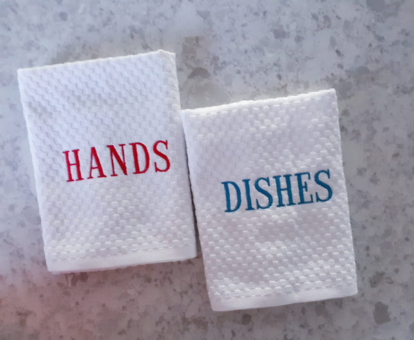 HANDS & DISHES Embroidered Cotton Waffle Weave Towels Set