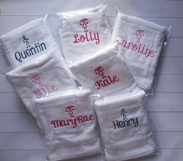 Stick Figure Personalized Bath Towels - Gift for Kids - Personalized Christmas Kids Gift