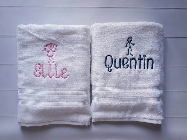 Stick Figure Personalized Bath Towels - Gift for Kids - Personalized Christmas Kids Gift