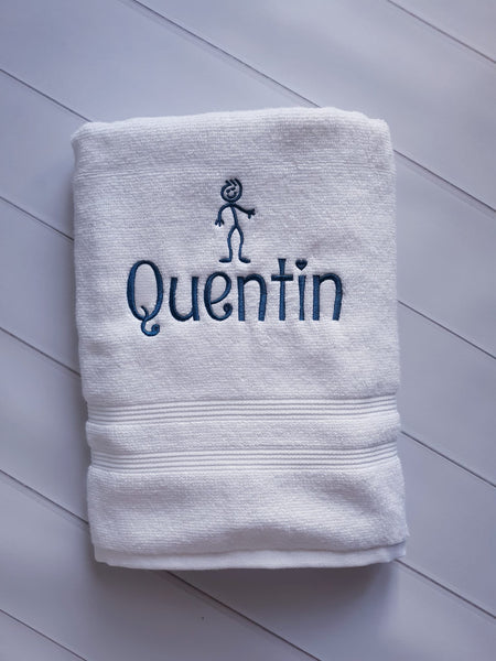 Stick Figure Personalized Bath Towels - Gift for Kids - Personalized Christmas Kids Gift