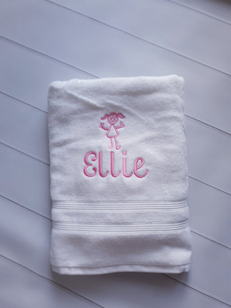 Stick Figure Personalized Bath Towels - Gift for Kids - Personalized Christmas Kids Gift