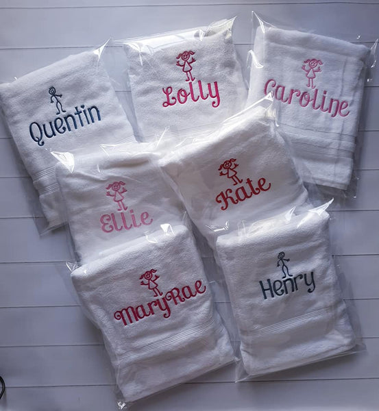 Stick Figure Personalized Bath Towels - Gift for Kids - Personalized Christmas Kids Gift