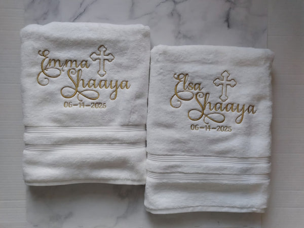 Personalized Christening Cross Towel Baptism Gift