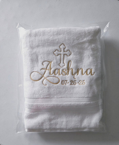 Personalized Christening Cross Towel Baptism Gift