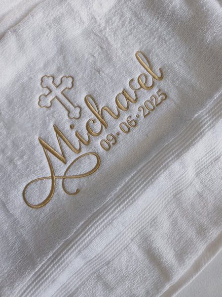 Personalized Christening Cross Towel Baptism Gift