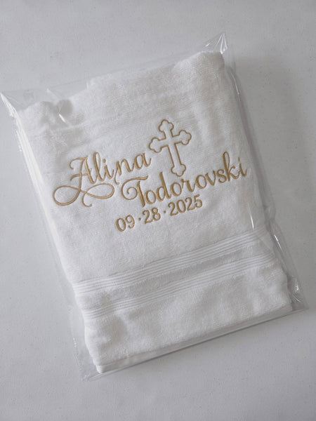 Personalized Christening Cross Towel Baptism Gift
