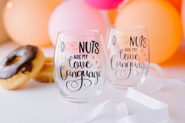 Donuts are my love language Stemless Wine Glass