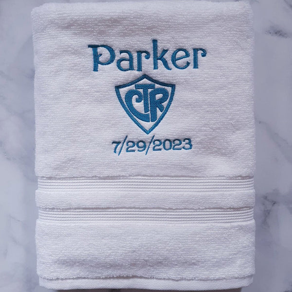 Personalized White CTR Baptism Embroidered Towel