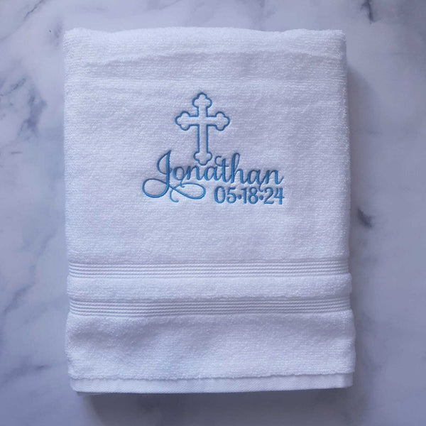 Personalized Christening Cross Towel Baptism Gift