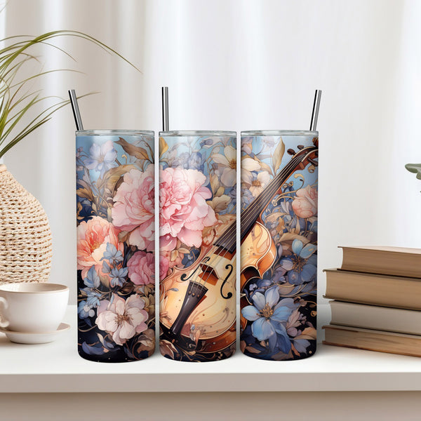 Handcrafted Cello & Floral Tumbler - Music Lover's Drinkware