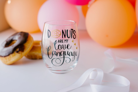 Donuts are my love language Stemless Wine Glass