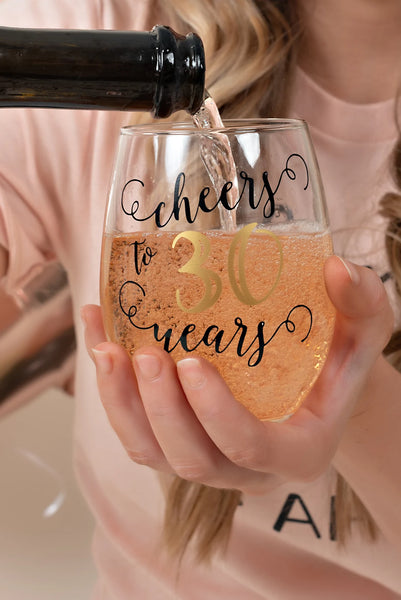 Birthday Wine Glass - Cheers to 30/40 Years - Custom Gift for Wife or Mom