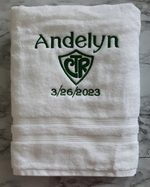 Personalized White CTR Baptism Embroidered Towel