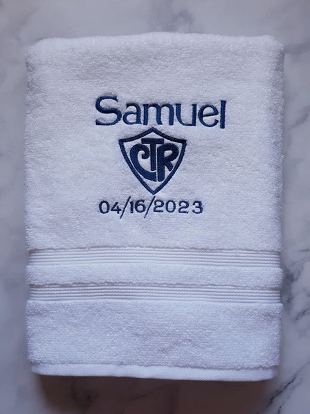 Personalized White CTR Baptism Embroidered Towel