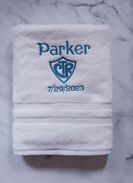 Personalized White CTR Baptism Embroidered Towel
