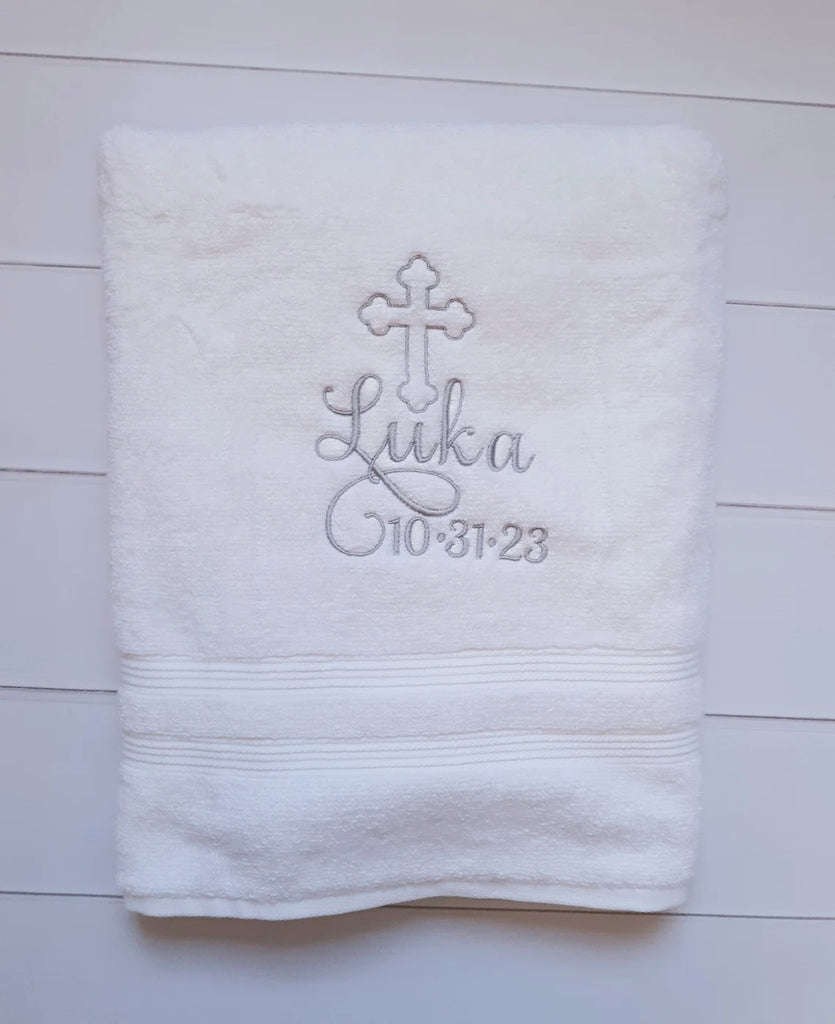 Personalized Christening Cross Towel Baptism Gift