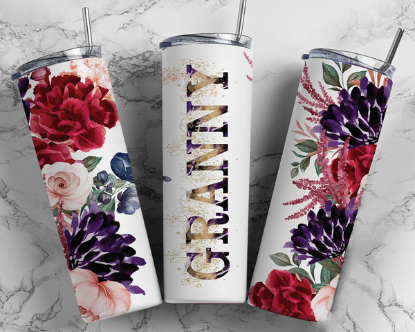 Stainless Floral Skinny Tumbler - Personalized Mother's Day Gift