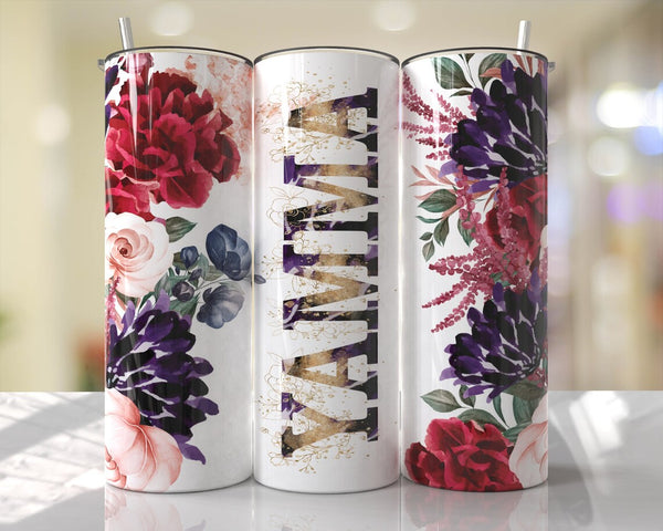 Stainless Floral Skinny Tumbler - Personalized Mother's Day Gift