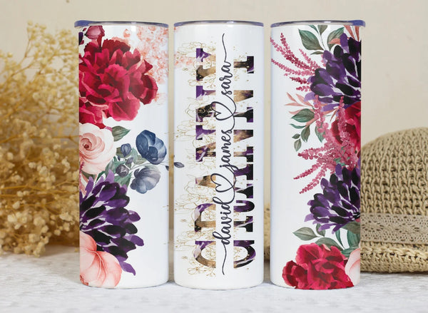 Stainless Floral Skinny Tumbler for Mom, Personalized Gift from Daughter