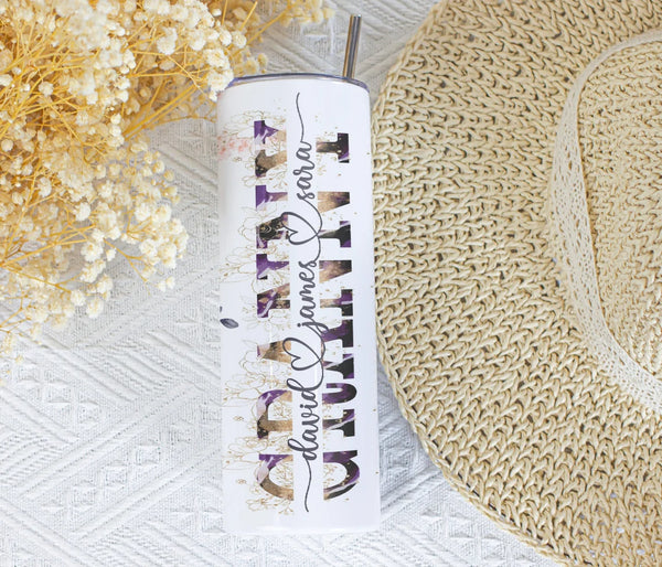 Stainless Floral Skinny Tumbler for Mom, Personalized Gift from Daughter