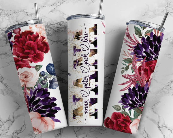 Stainless Floral Skinny Tumbler for Mom, Personalized Gift from Daughter