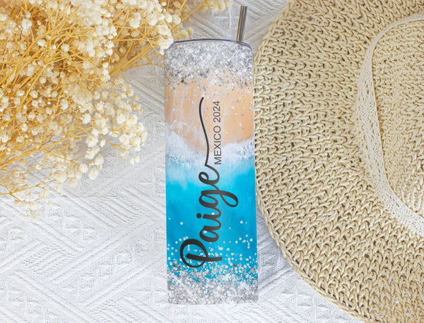 Custom Beach Theme Tumbler - Personalized Travel Drinkware