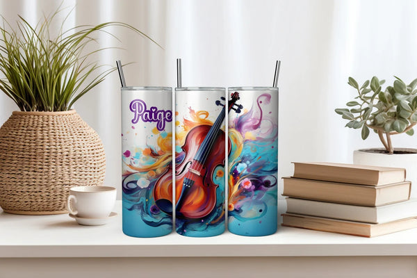 Watercolor Violin Tumbler Personalized, Customized Orchestra Themed Drinkware