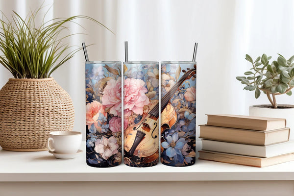 Handcrafted Cello & Floral Tumbler - Music Lover's Drinkware