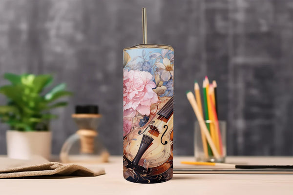 Handcrafted Cello & Floral Tumbler - Music Lover's Drinkware