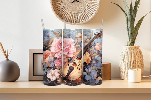 Handcrafted Cello & Floral Tumbler - Music Lover's Drinkware