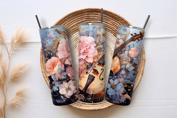 Handcrafted Cello & Floral Tumbler - Music Lover's Drinkware