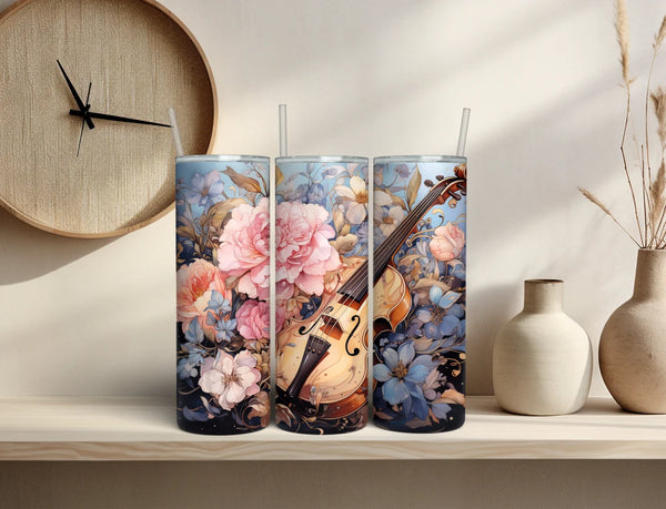 Handcrafted Cello & Floral Tumbler - Music Lover's Drinkware