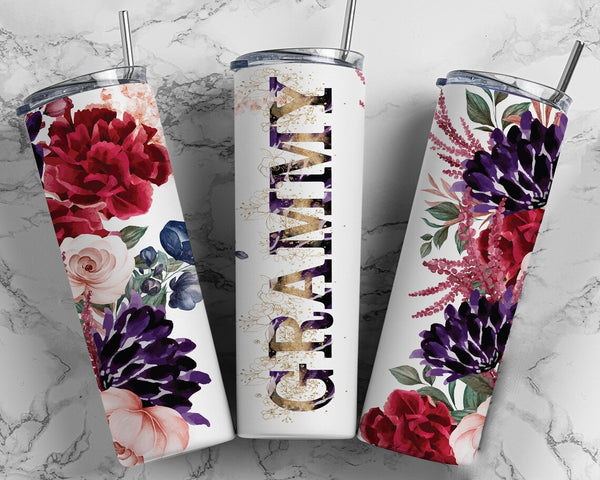Stainless Floral Skinny Tumbler - Personalized Mother's Day Gift