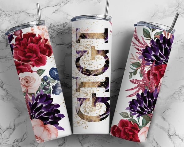 Stainless Floral Skinny Tumbler - Personalized Mother's Day Gift