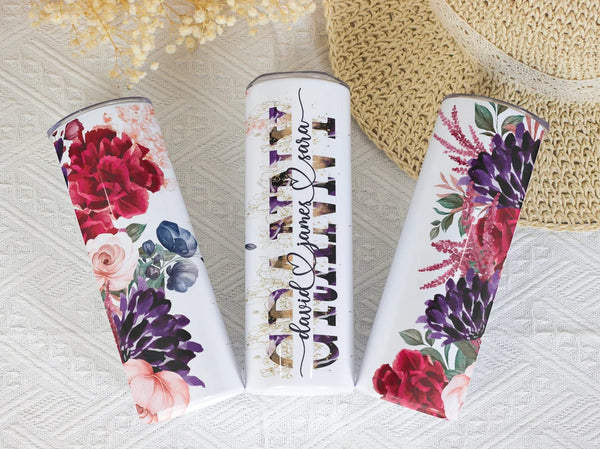 Stainless Floral Skinny Tumbler for Mom, Personalized Gift from Daughter