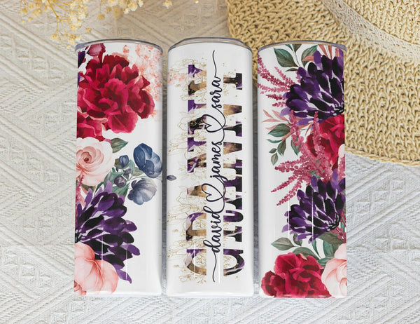Stainless Floral Skinny Tumbler for Mom, Personalized Gift from Daughter