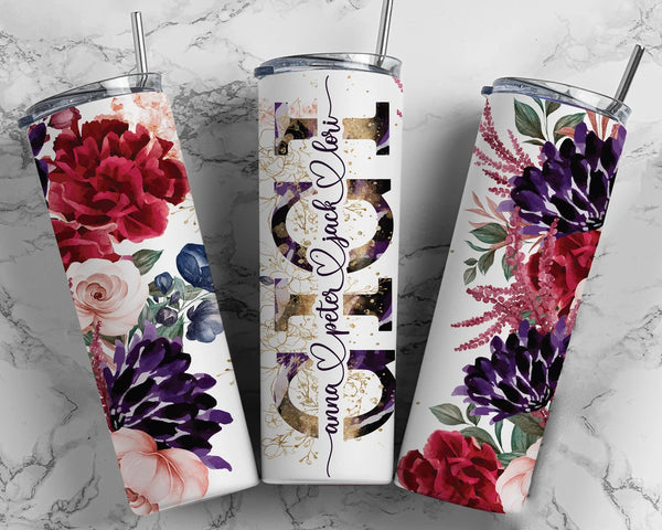 Stainless Floral Skinny Tumbler for Mom, Personalized Gift from Daughter