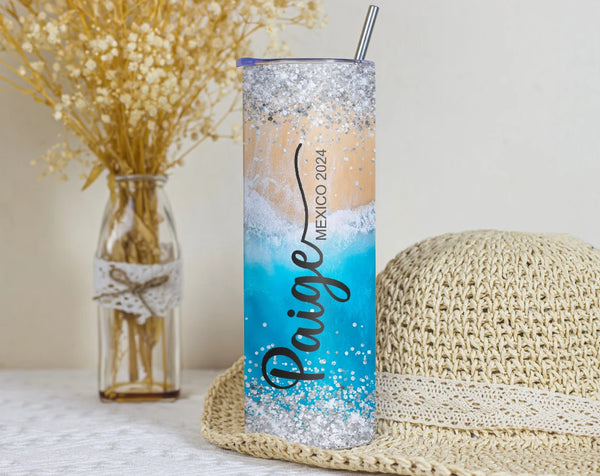Custom Beach Theme Tumbler - Personalized Travel Drinkware