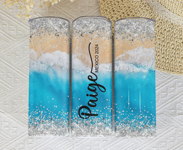 Custom Beach Theme Tumbler - Personalized Travel Drinkware