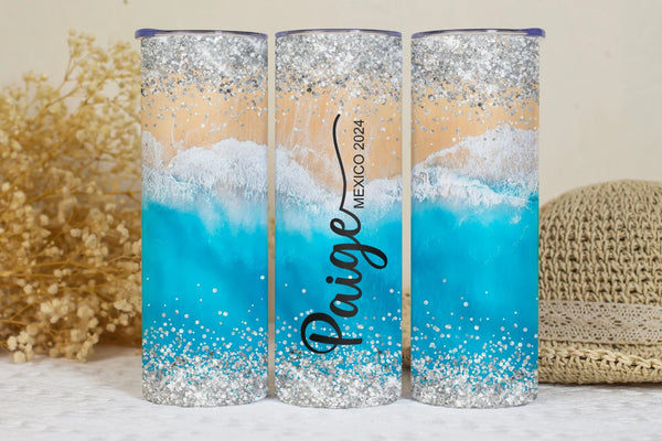 Custom Beach Theme Tumbler - Personalized Travel Drinkware